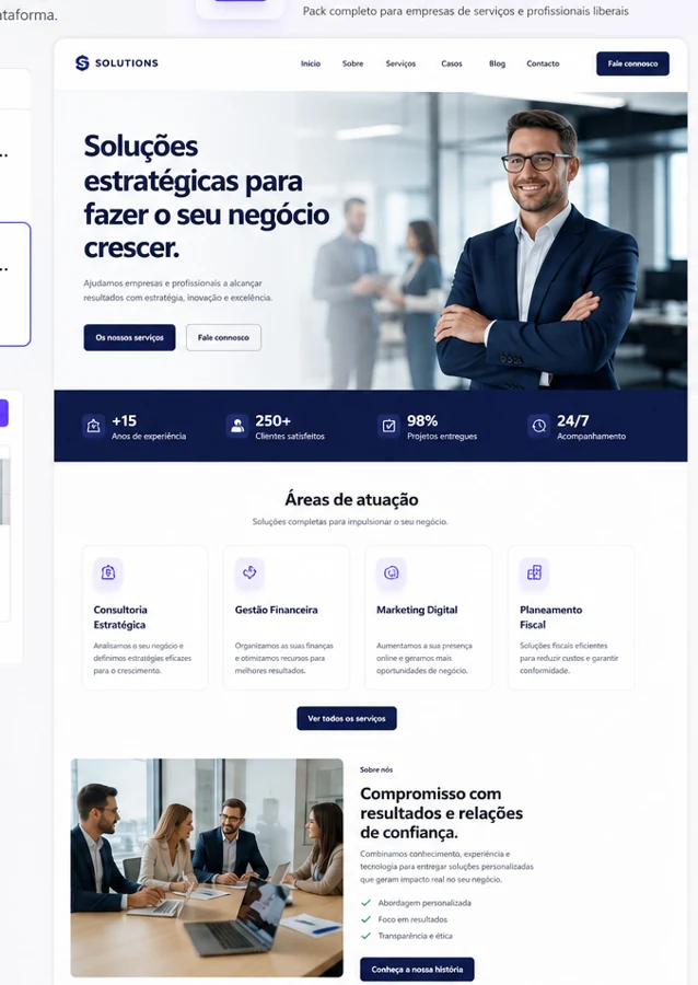 Homepage completa do website Serviços Profissionais
